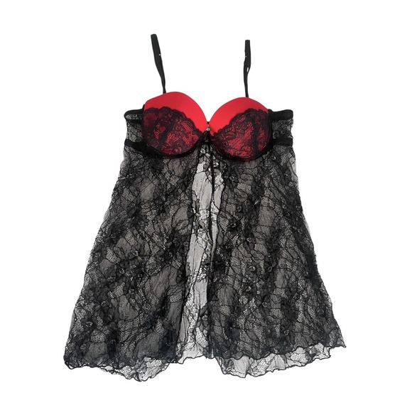 Vintage Y2k Rampage Intimates Lingerie Red Black Babydoll Slip Sz M Sexy Gothic - Picture 9 of 10